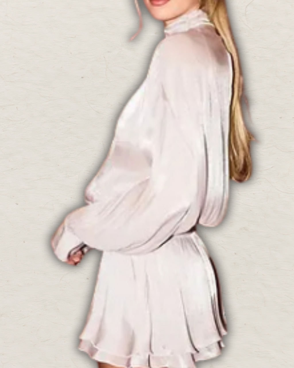 Long Sleeve Mock Neck Open Back Blouse