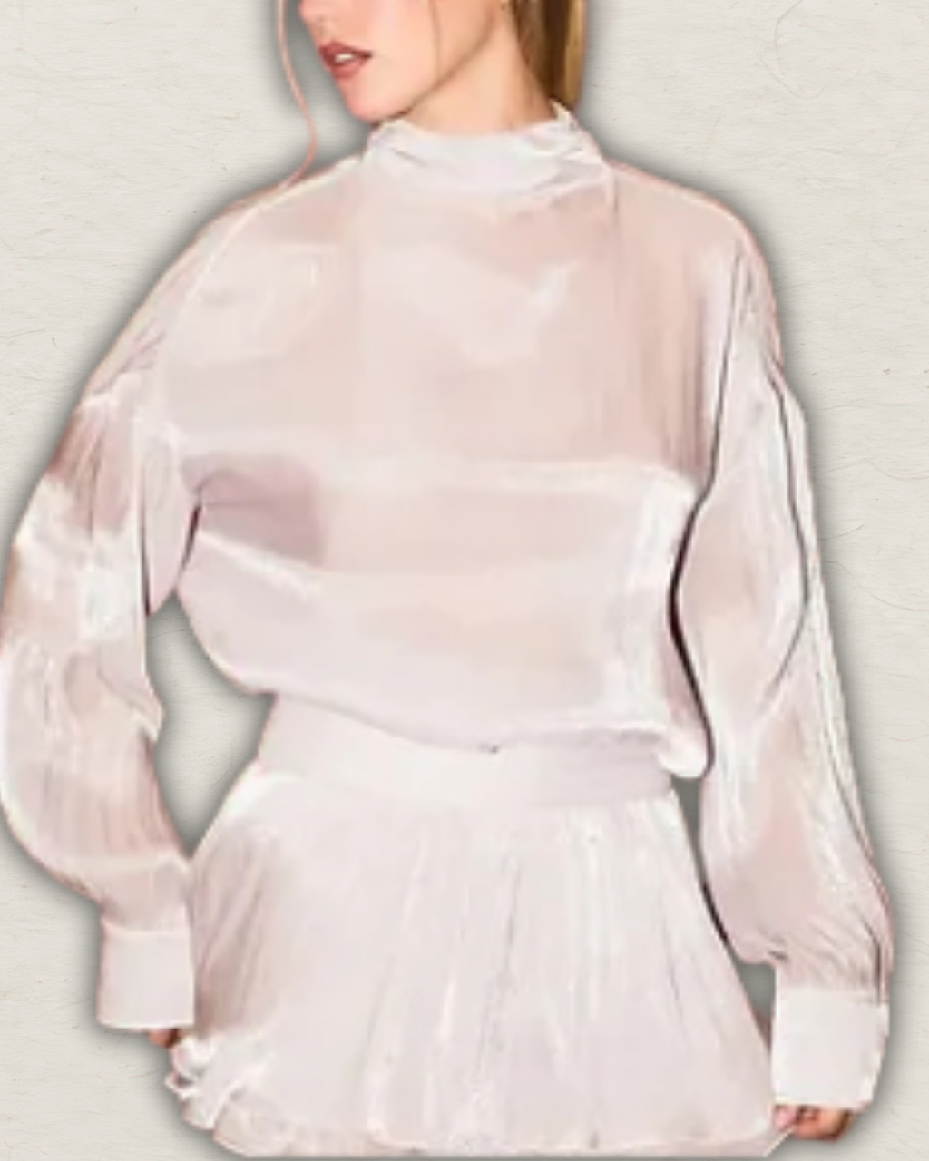 Long Sleeve Mock Neck Open Back Blouse