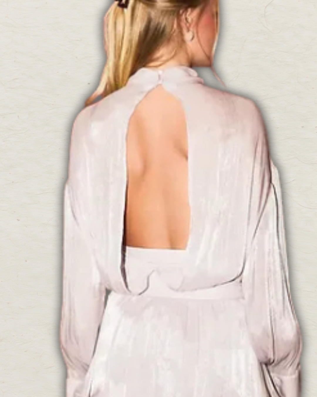 Long Sleeve Mock Neck Open Back Blouse