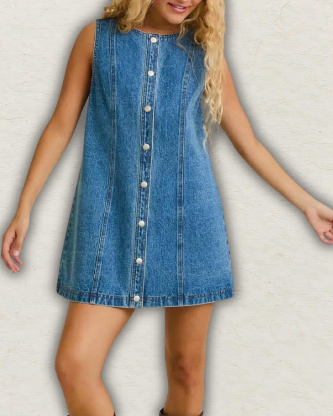 Sleeveless Round Neck Button Down Denim Mini Dress