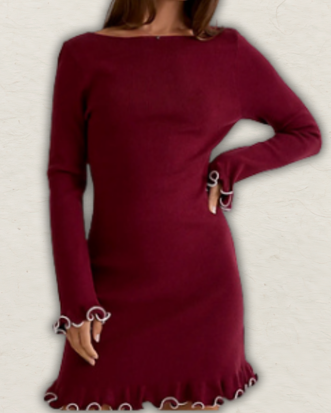 Boat Neck Ruffle Hem Sweater Dress