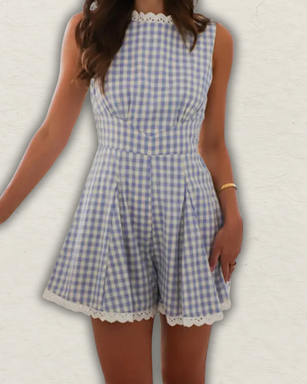 Gingham Lace-Detail Romper