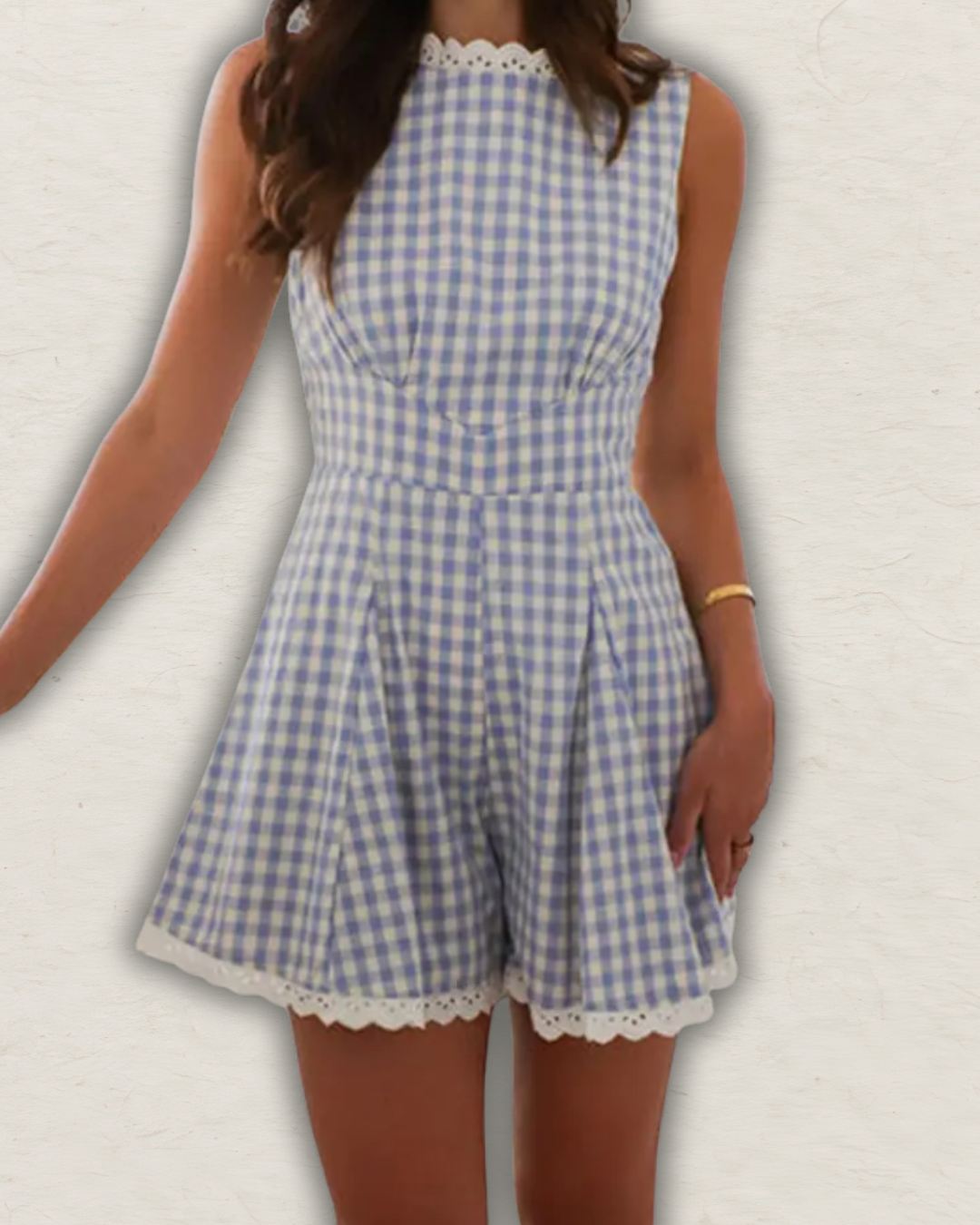 Gingham Lace-Detail Romper