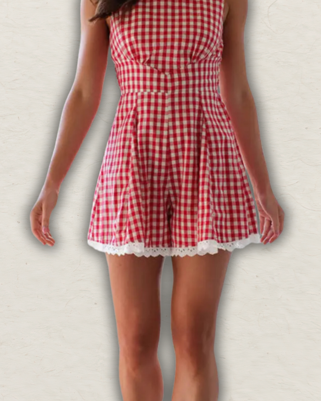 Gingham Lace-Detail Romper