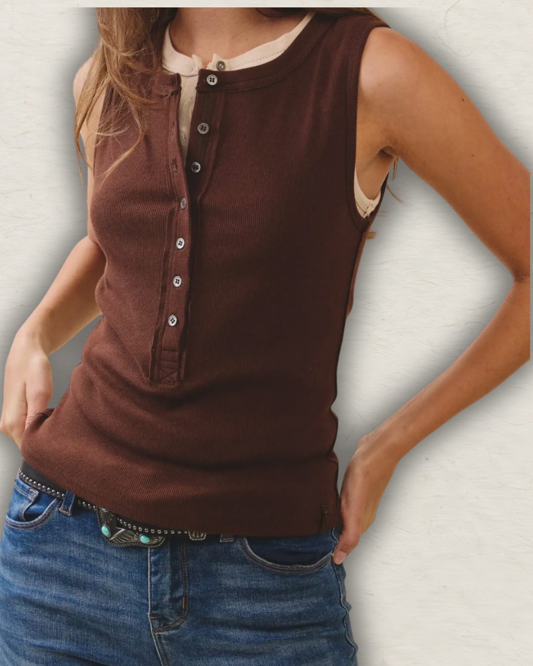 Ribbed Henley Tank Top