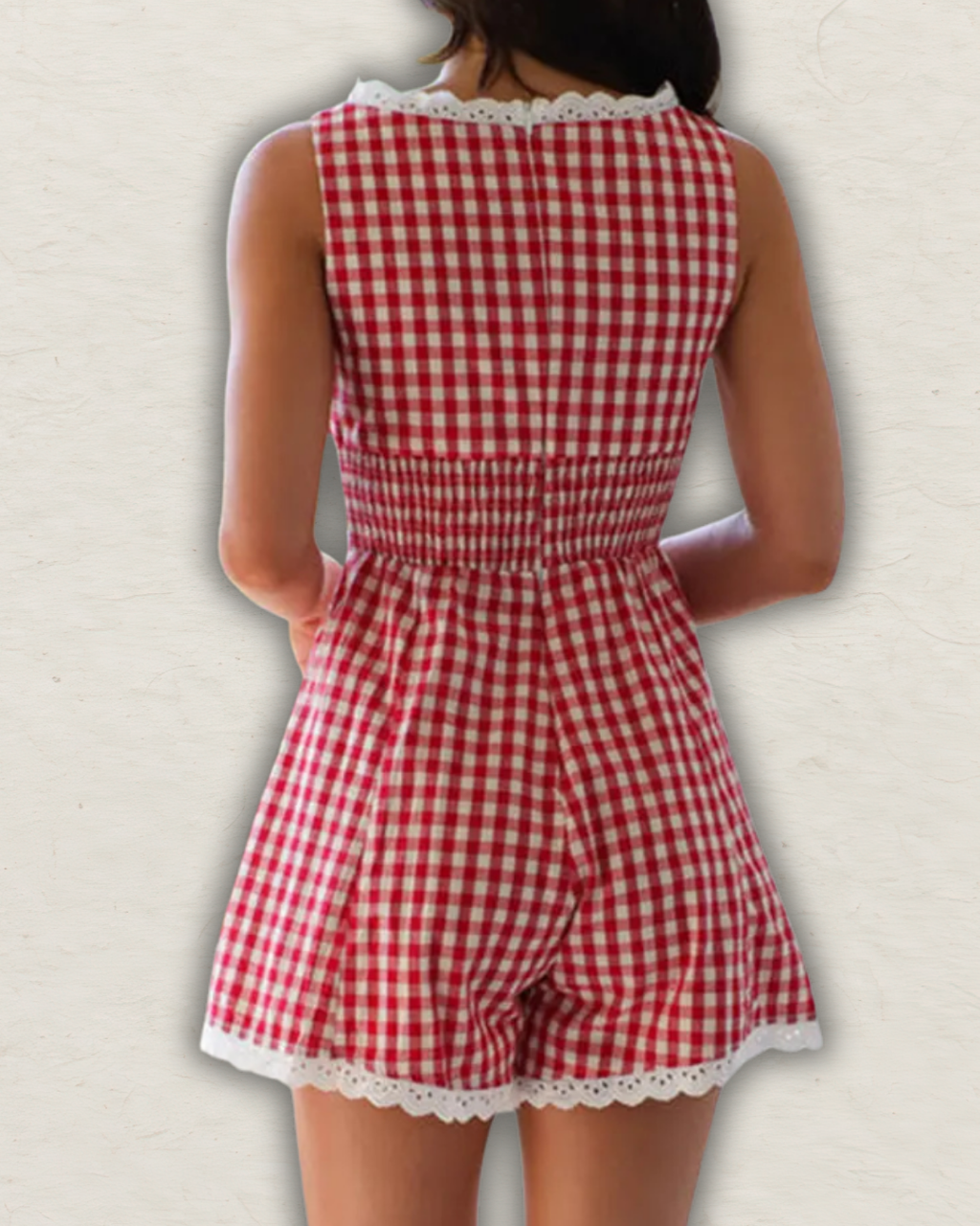 Gingham Lace-Detail Romper