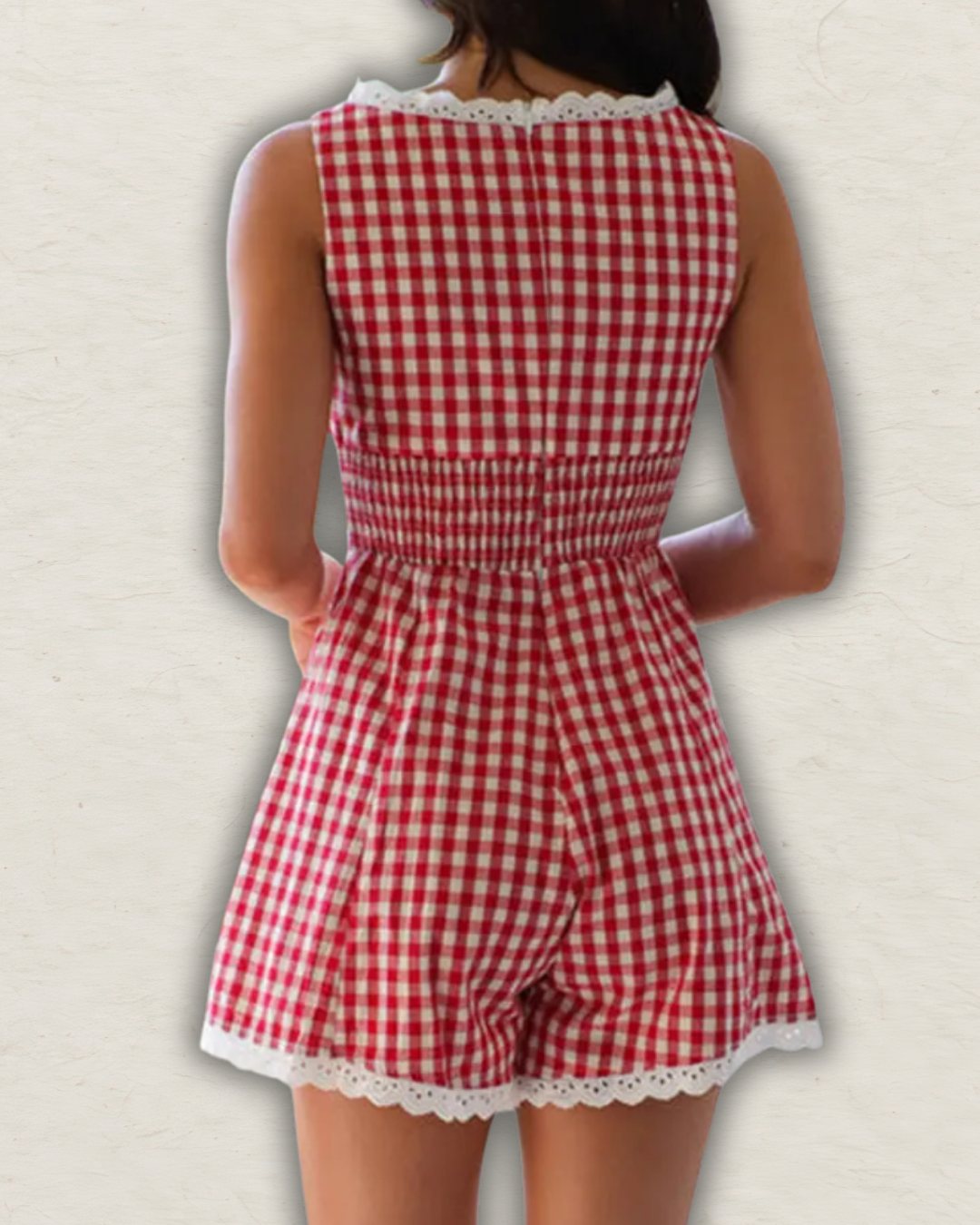 Gingham Lace-Detail Romper