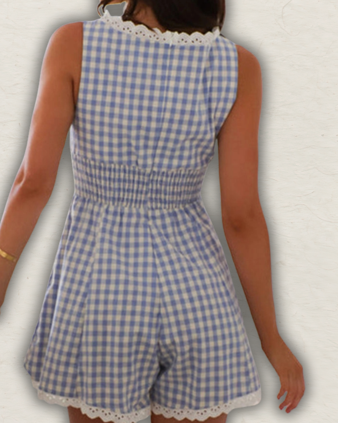 Gingham Lace-Detail Romper