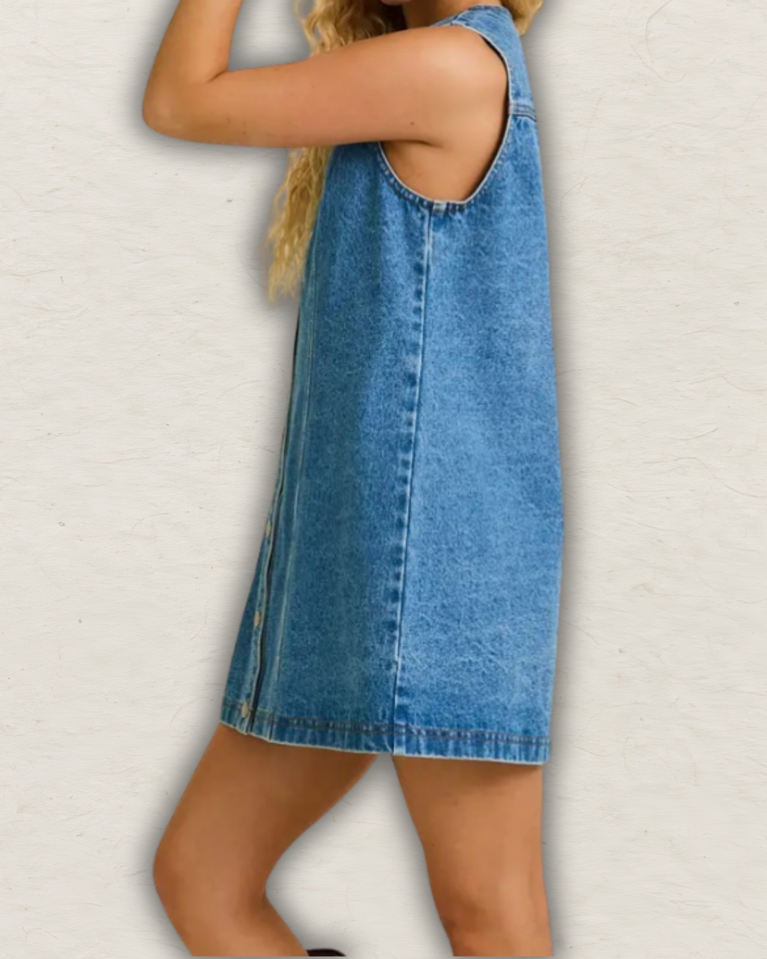Sleeveless Round Neck Button Down Denim Mini Dress