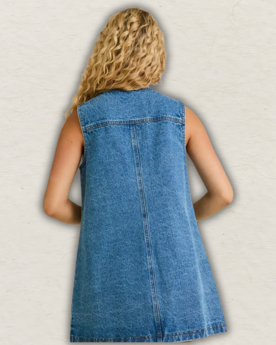 Sleeveless Round Neck Button Down Denim Mini Dress