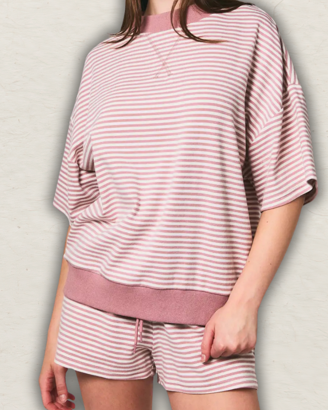 Mock Neck Short Sleeve Stripe Top
