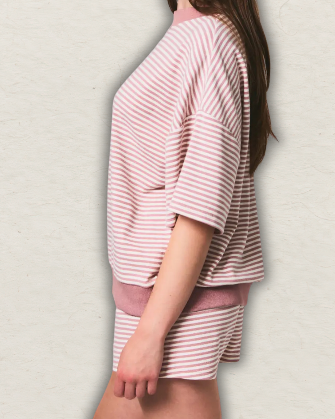 Mock Neck Short Sleeve Stripe Top