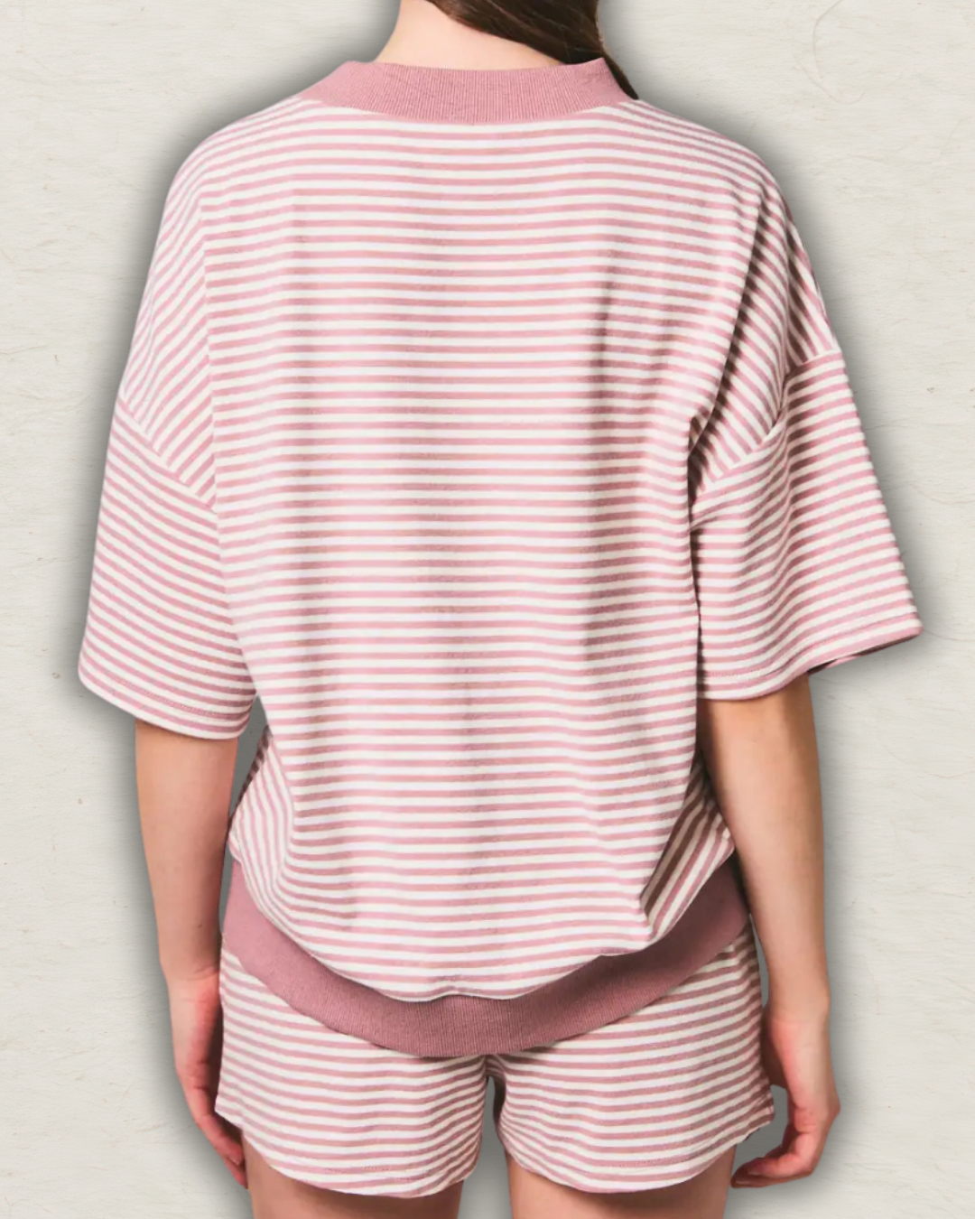 Mock Neck Short Sleeve Stripe Top
