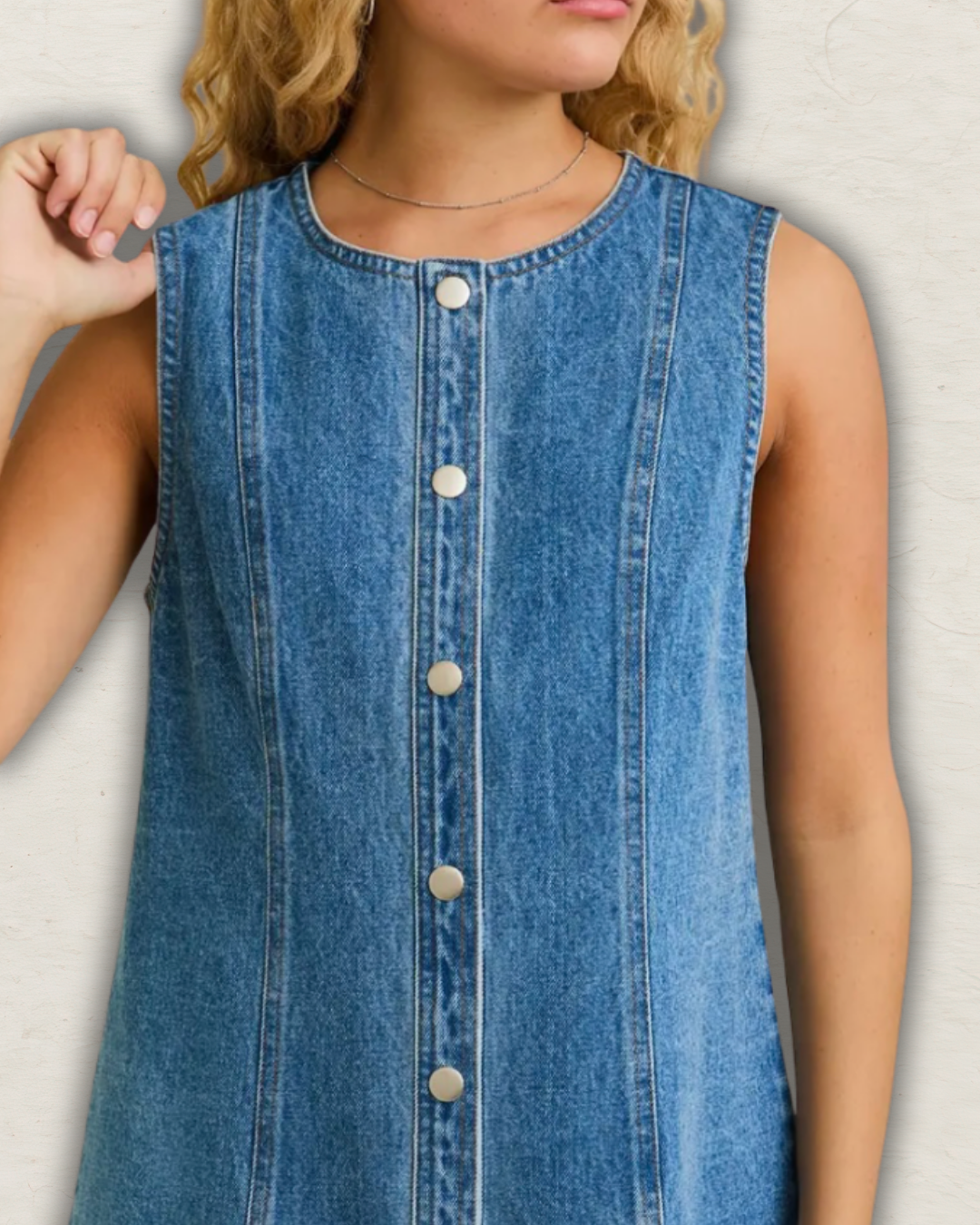 Sleeveless Round Neck Button Down Denim Mini Dress