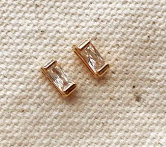 Cubic Zirconia Baguette Stud Earrings in Gold Filled