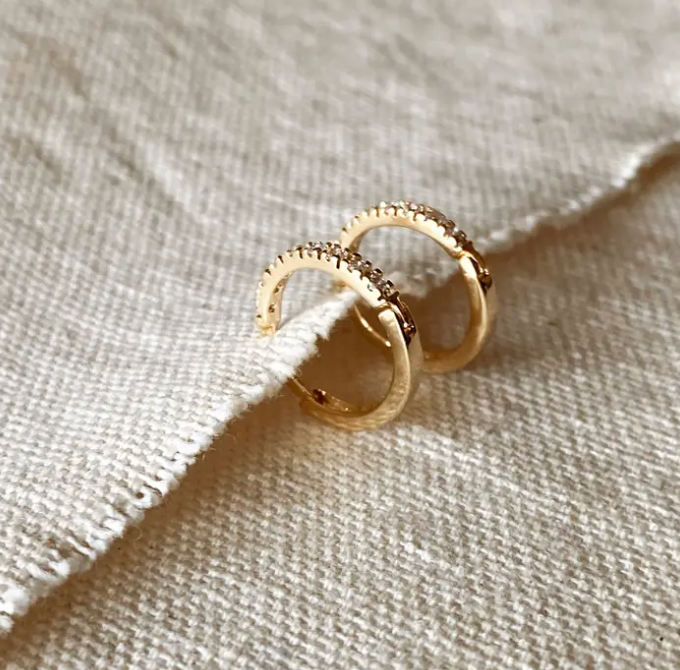 18k Gold Filled Thin Line Cubic Zirconia Hoop Earrings